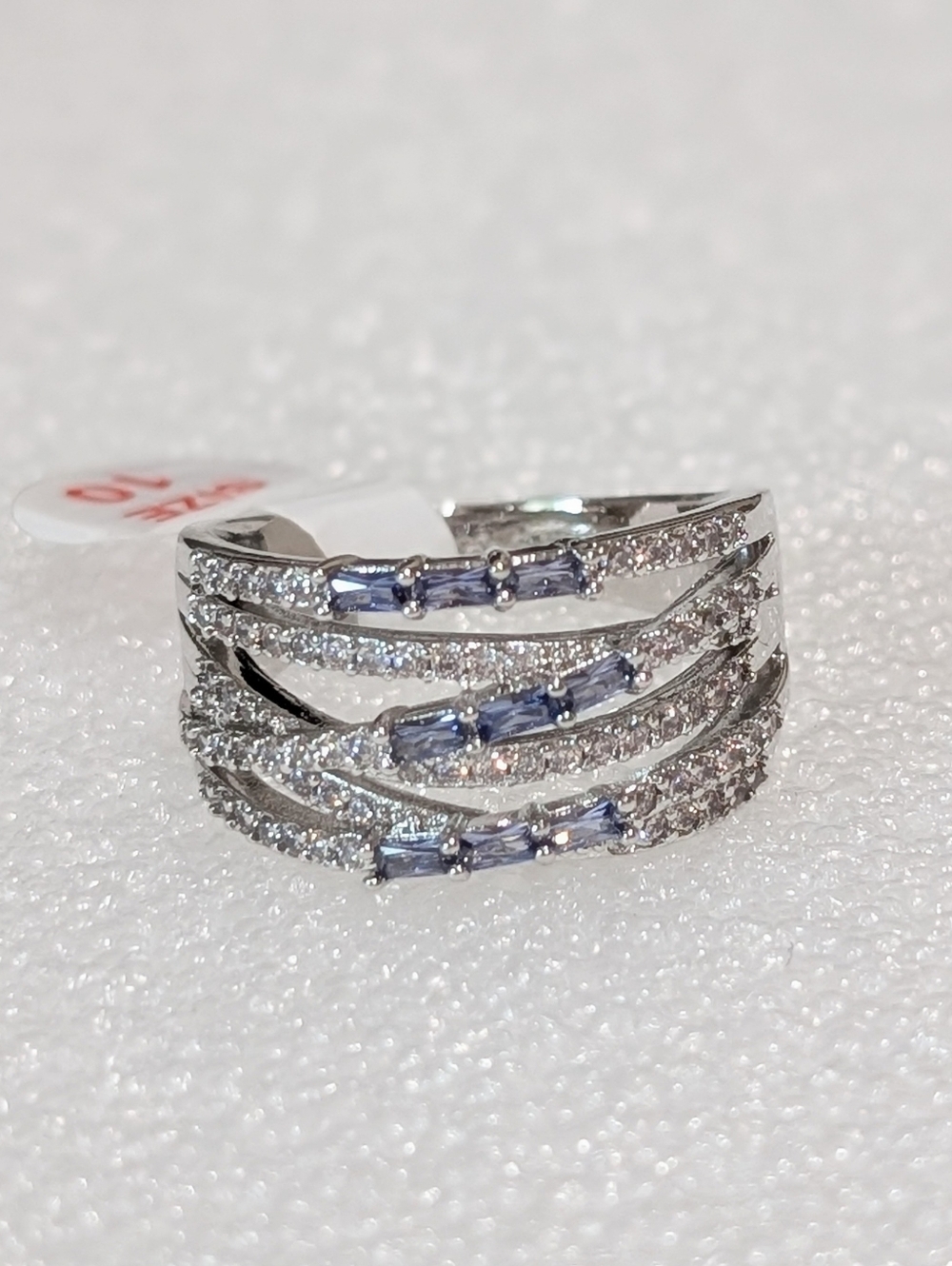 NWT Bomb Party Radiant LC Blue Tanzanite Crossover 12mm Rhodium Plate Sz10 Ring